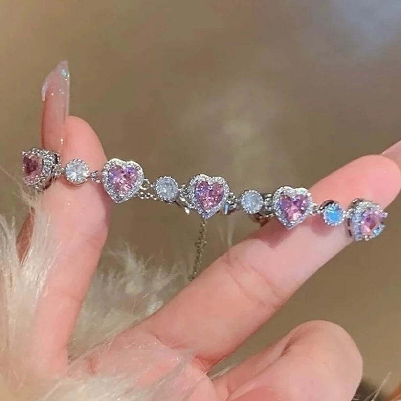 Pembe Kalpli Takı Seti | Mor sonsuzluk gülü Hediye seti