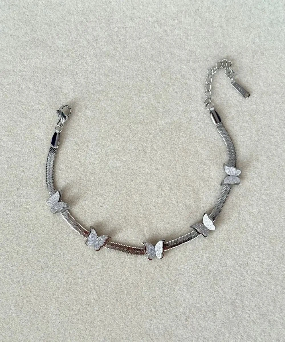 Çelik | Kelebek detaylı italyan zincir bileklik 