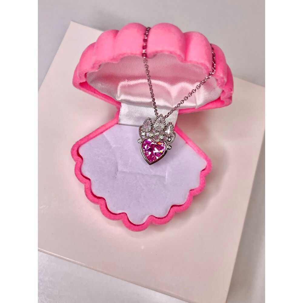 Rapunzel tacı çelik pembe kalp kolye