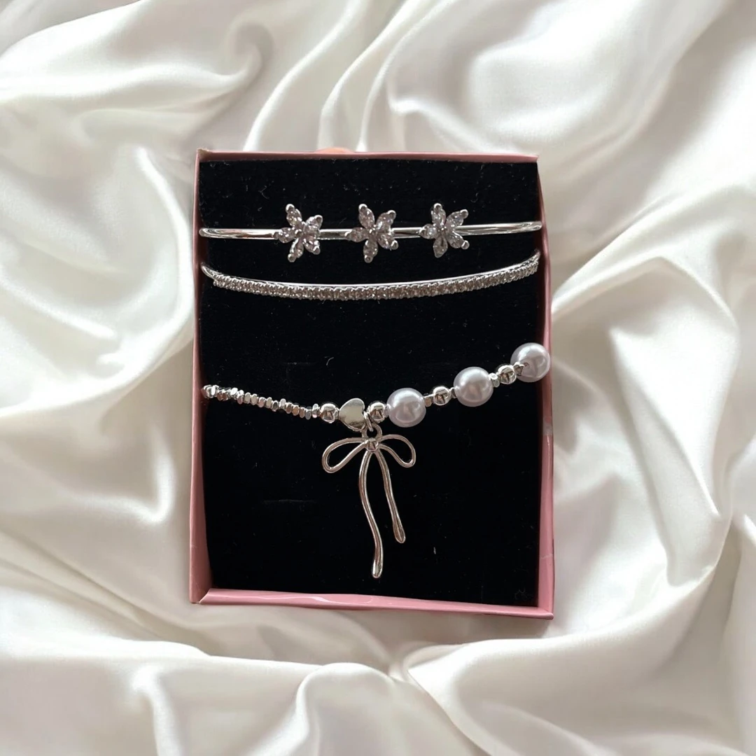 İncili ribbon hediye takı seti 