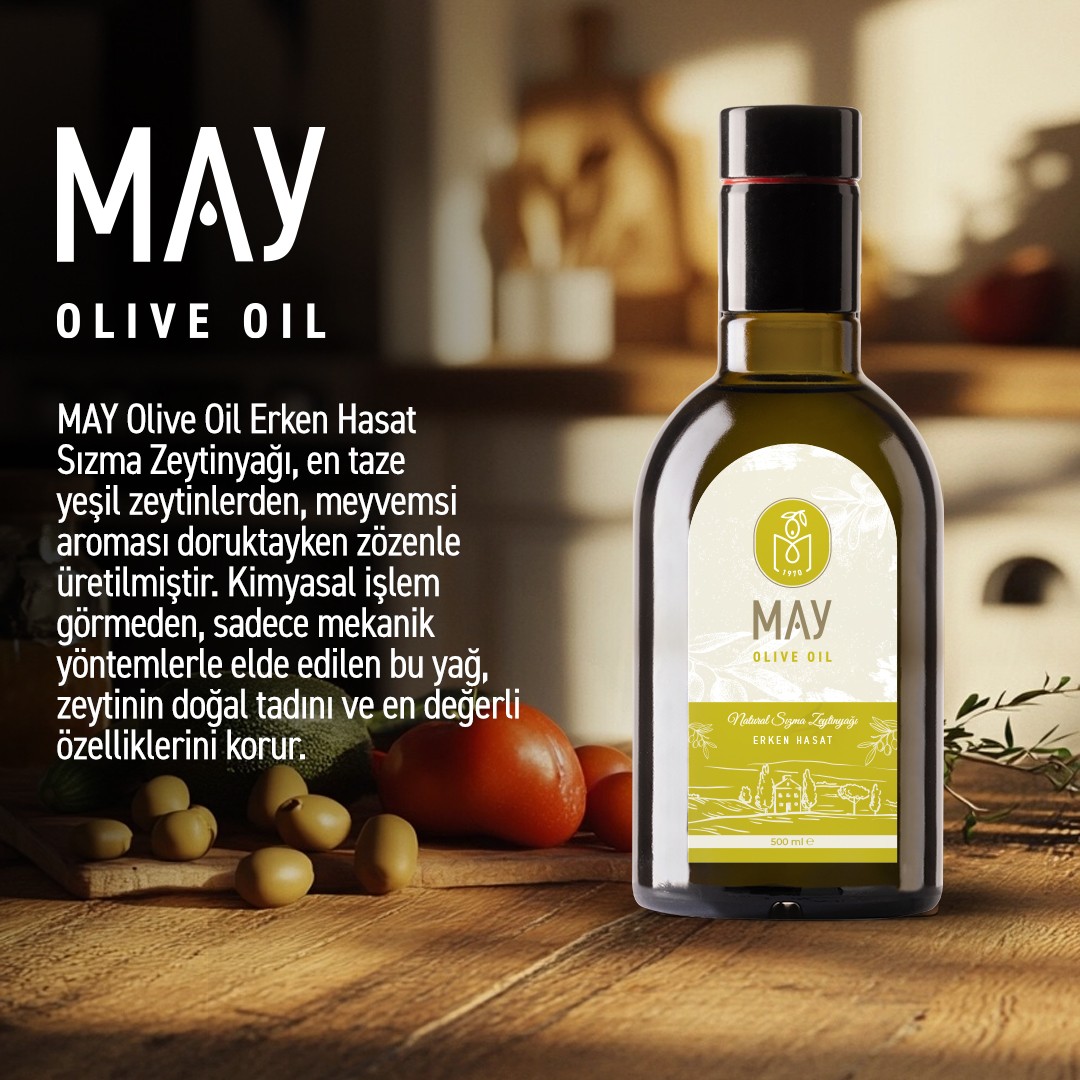 Soğuk Sıkım Erken Hasat Doğal Sızma Zeytinyağı – 500 ML | MAY Olive Oil