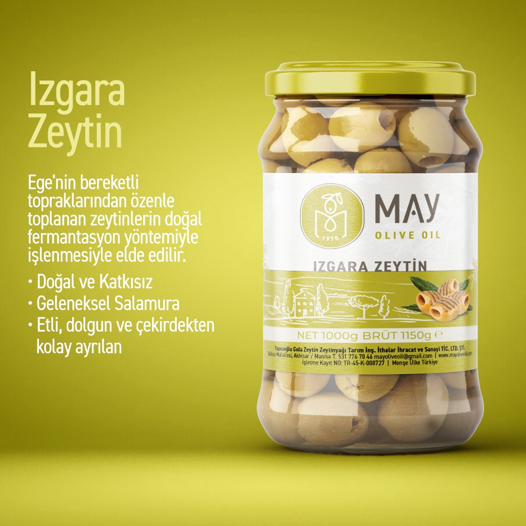 Doğal Yeşil Izgara Zeytin - 1KG | MAY Olive Oil