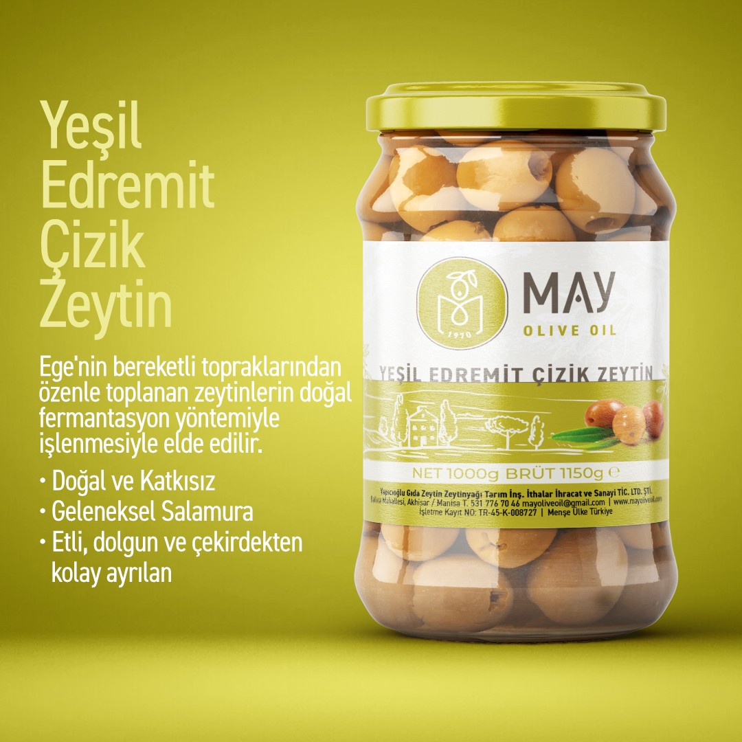 Yeşil Edremit Çizik Zeytin – 1 KG | MAY Olive Oil