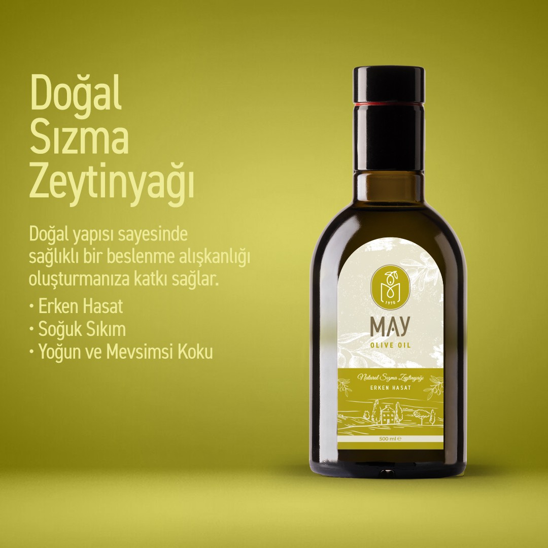 Soğuk Sıkım Erken Hasat Doğal Sızma Zeytinyağı – 500 ML | MAY Olive Oil