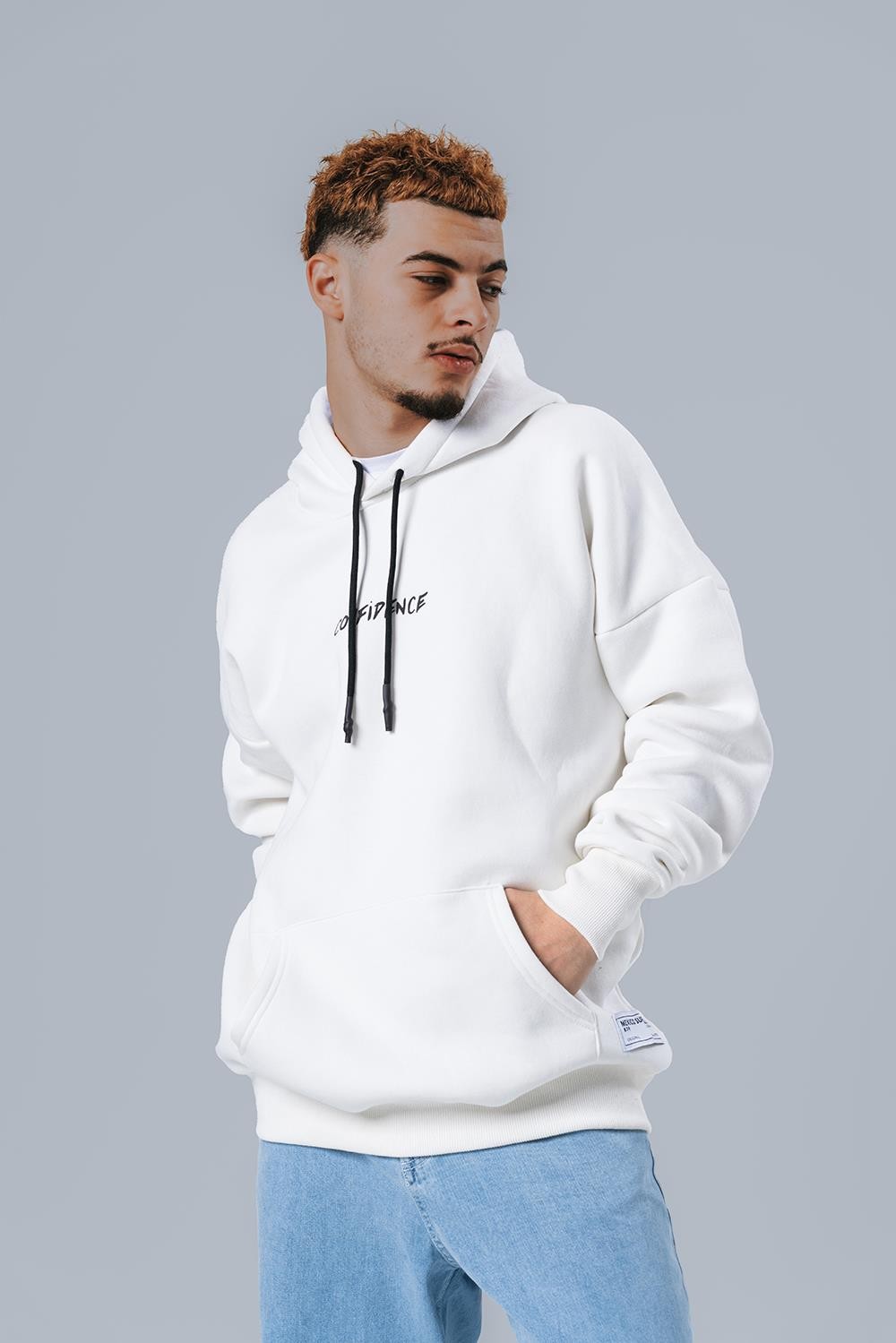 Confidence Beyaz Patch Detaylı Hoodie