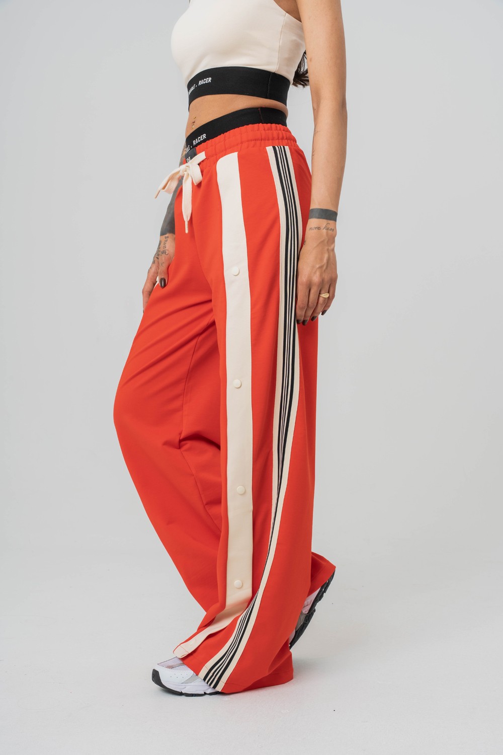 Urban Stripe Şerit ve Trok Detaylı Baggy Kadın Eşofman Alt - Kırmızı
