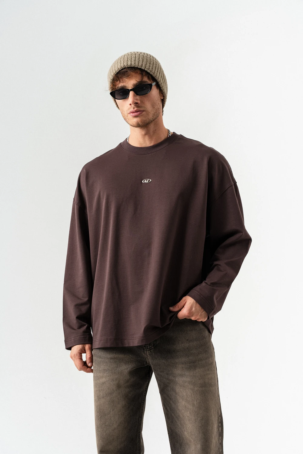 Airvoid Basic Bisiklet Yaka Sweatshirt - Kahverengi