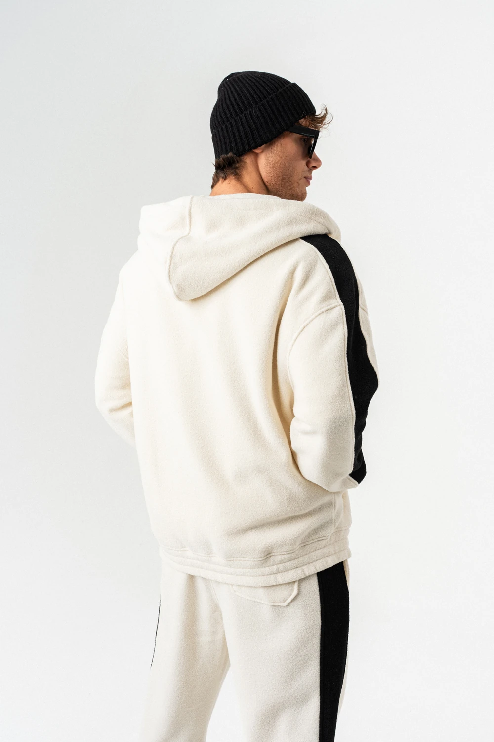 Nova Havlu Kumaş Fermuarlı Sweatshirt Hoodie Eşofman Takımı - Ekru