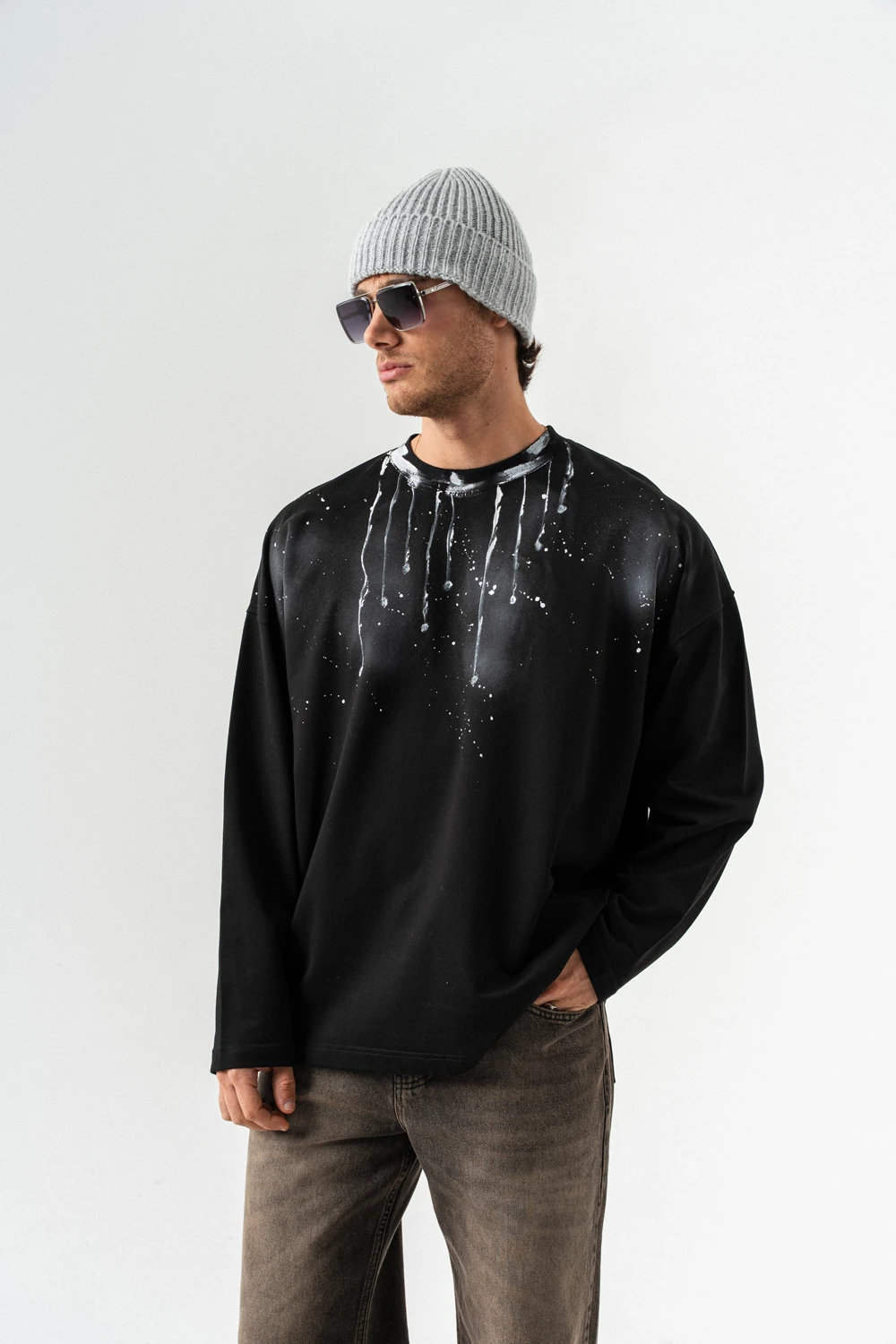 Drop Brush Bisiklet Yaka Sweatshirt