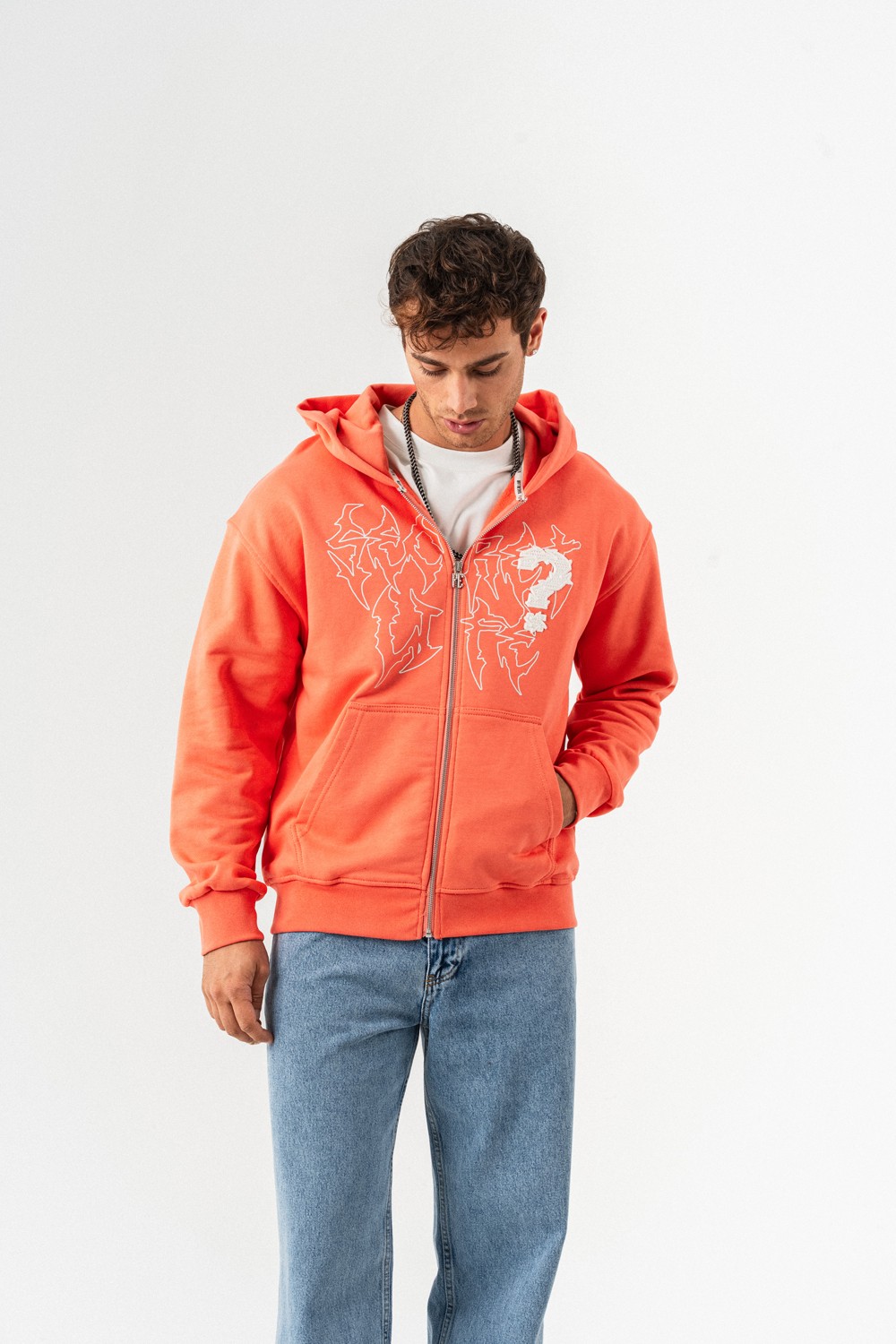 Micdrop Kabartma Baskı Fermuarlı Sweatshirt Hoodie