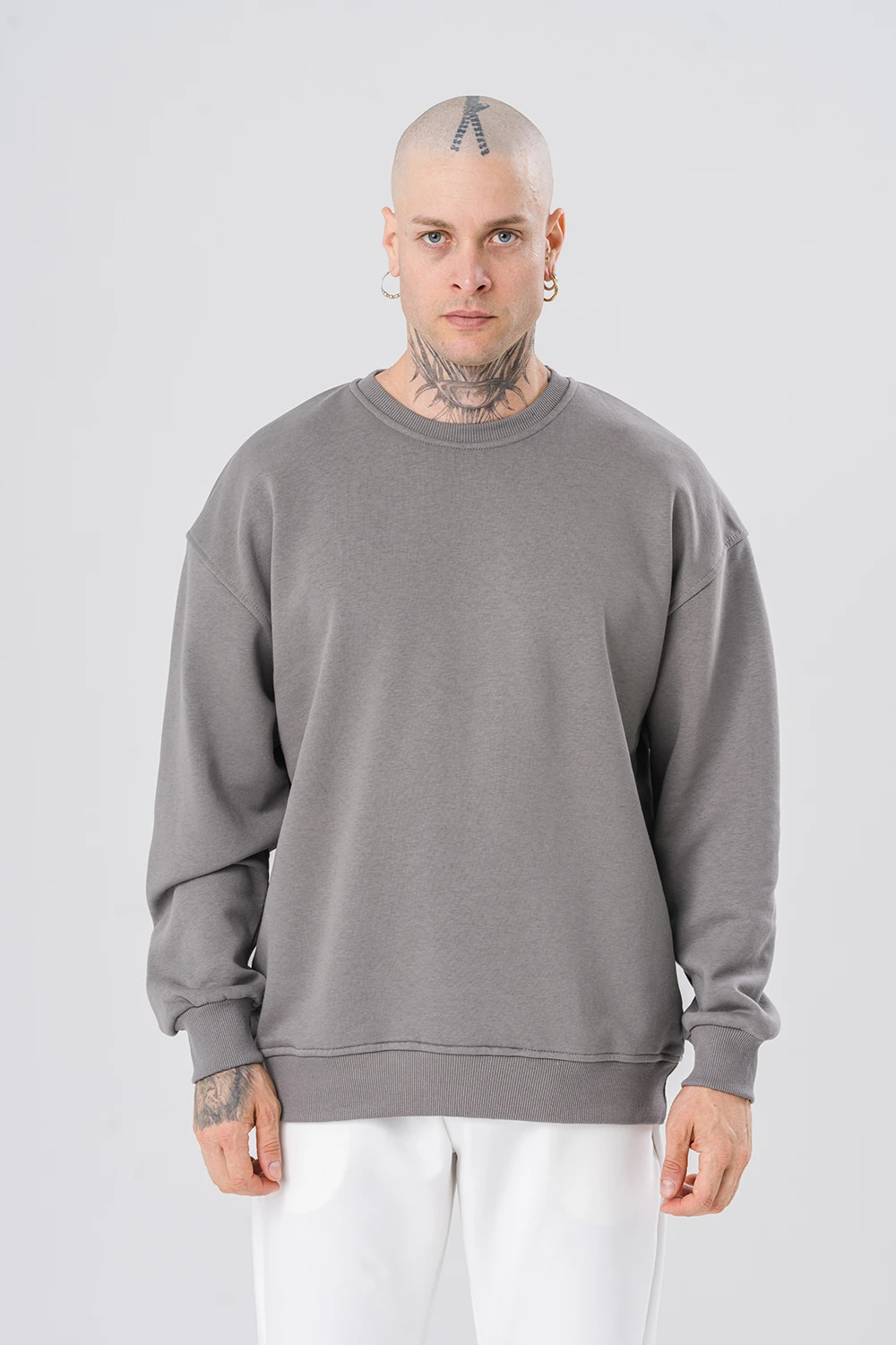 Basic Şardonlu Bisiklet Yaka Sweatshirt