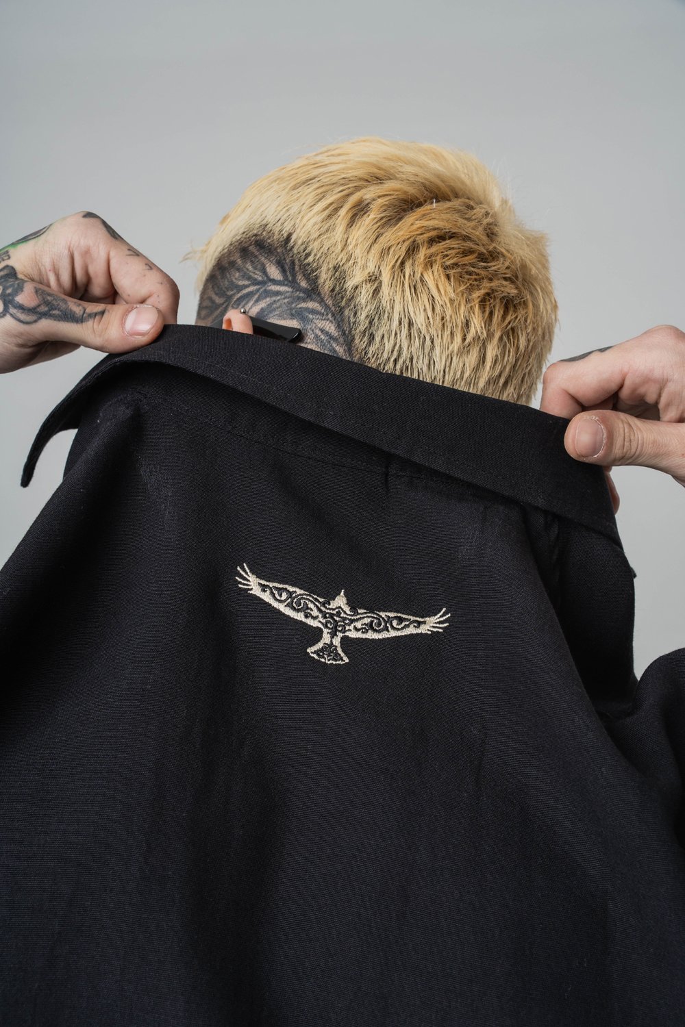 Motify Nakış Detaylı Oversize Keten Gömlek
