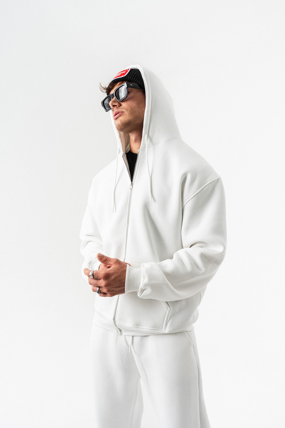 Fynor Fermuarlı Sweatshirt Hoodie ve Jogger Eşofman Takımı - Ekru