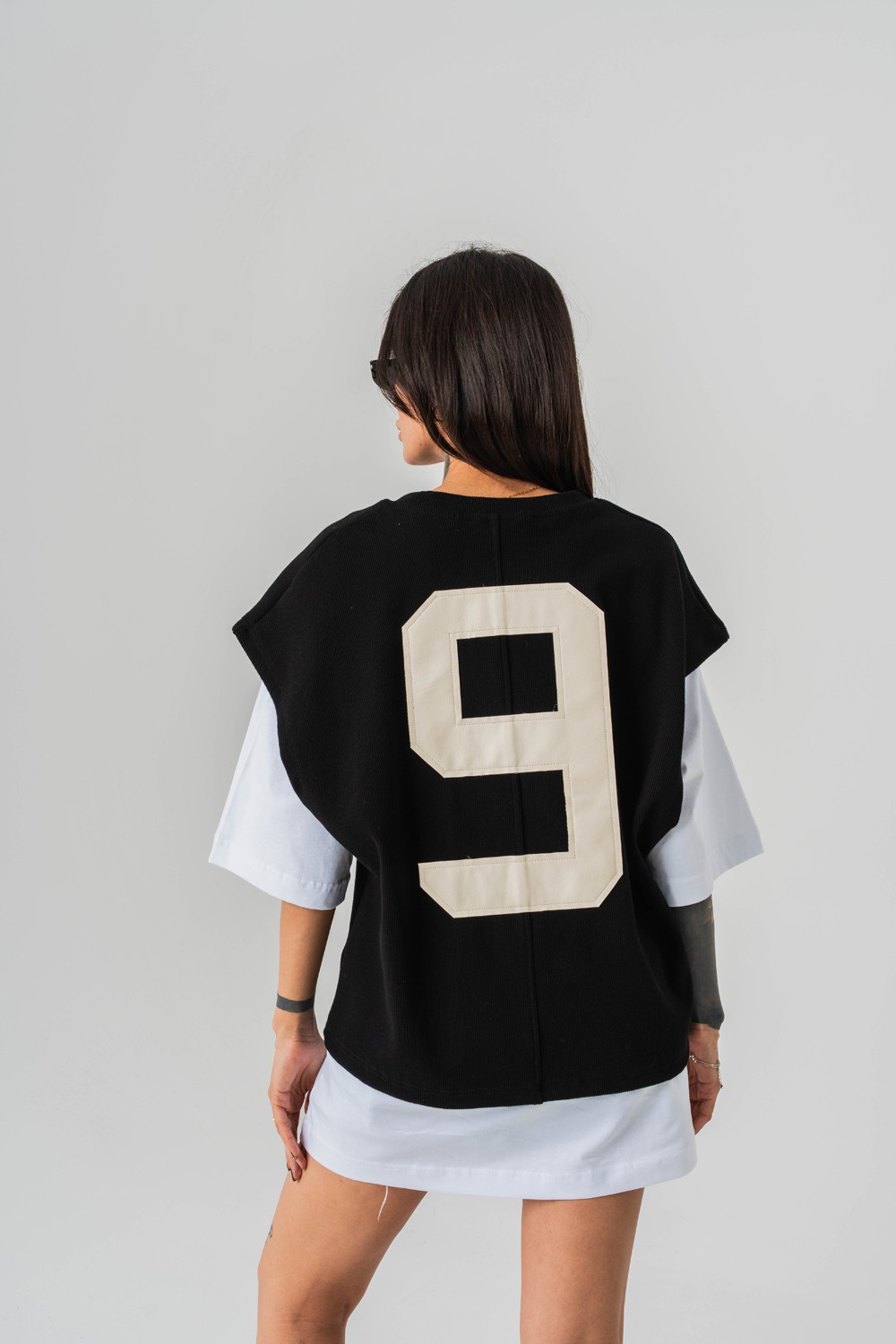 Patriot 9 Premium Oversize Crop ve T-shirt Bir Arada 2'li Set - Siyah