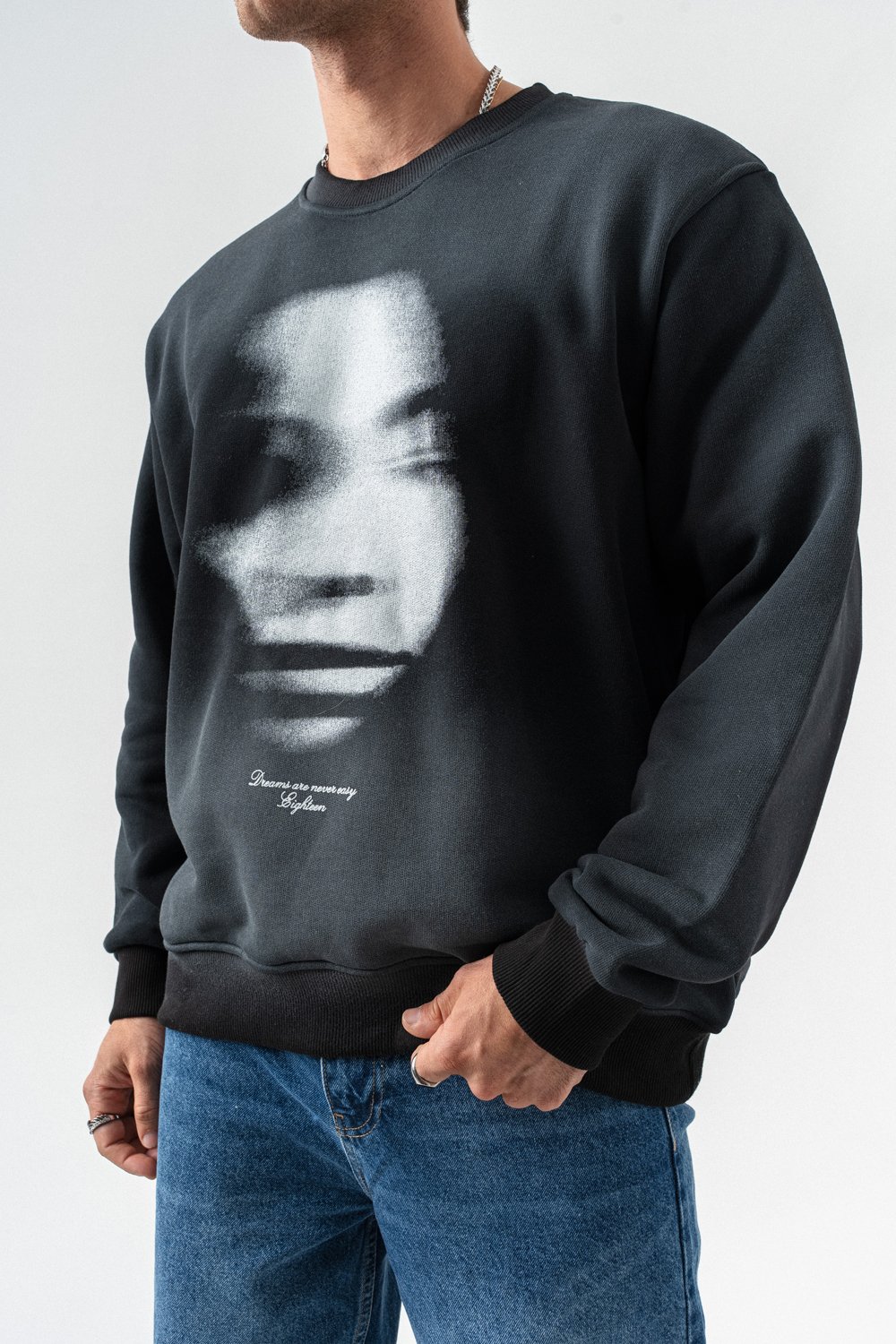 Foggy Yıkamalı Bisiklet Yaka Sweatshirt