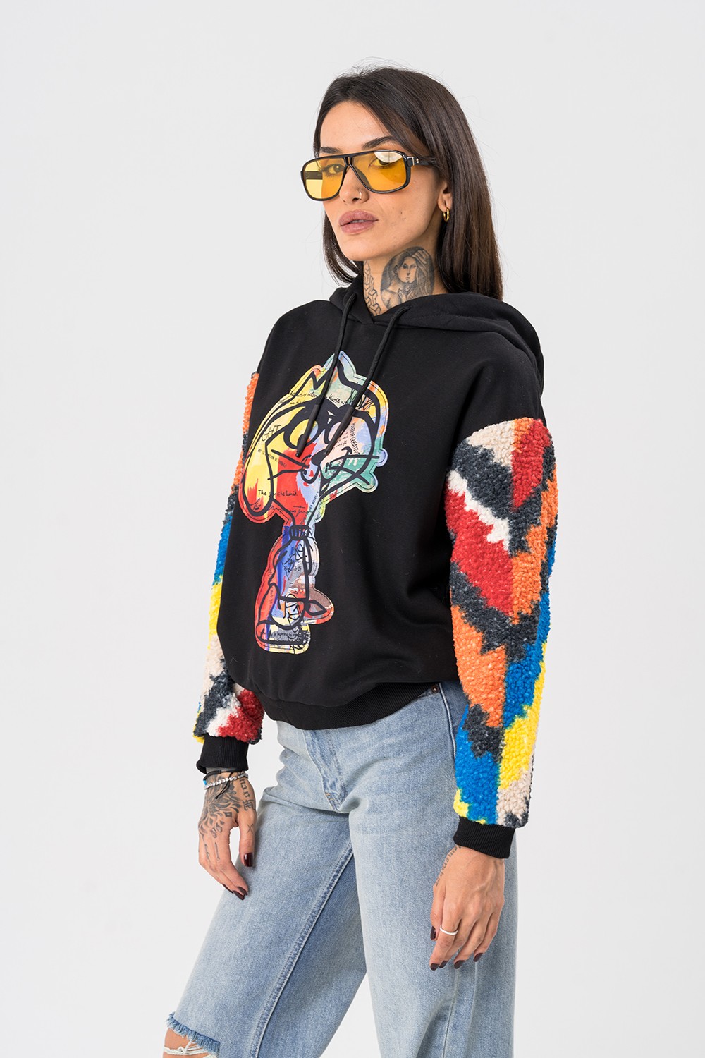 Snoopy Peluş Detaylı Kapüşonlu Kadın Sweatshirt