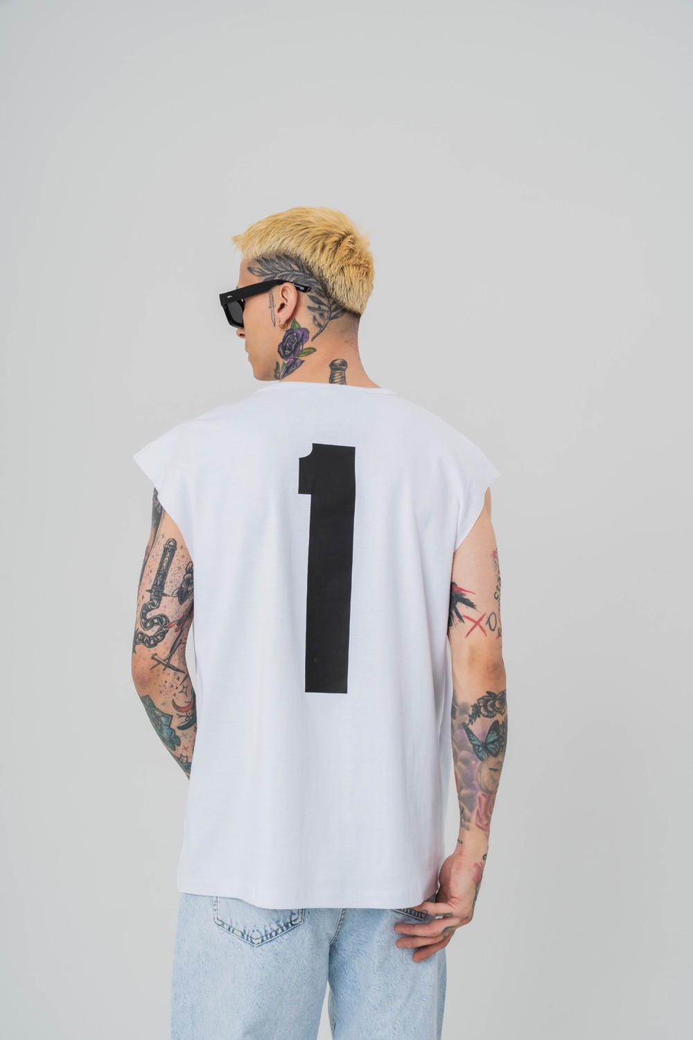 Number 1 Kolsuz Oversize T-shirt - Beyaz