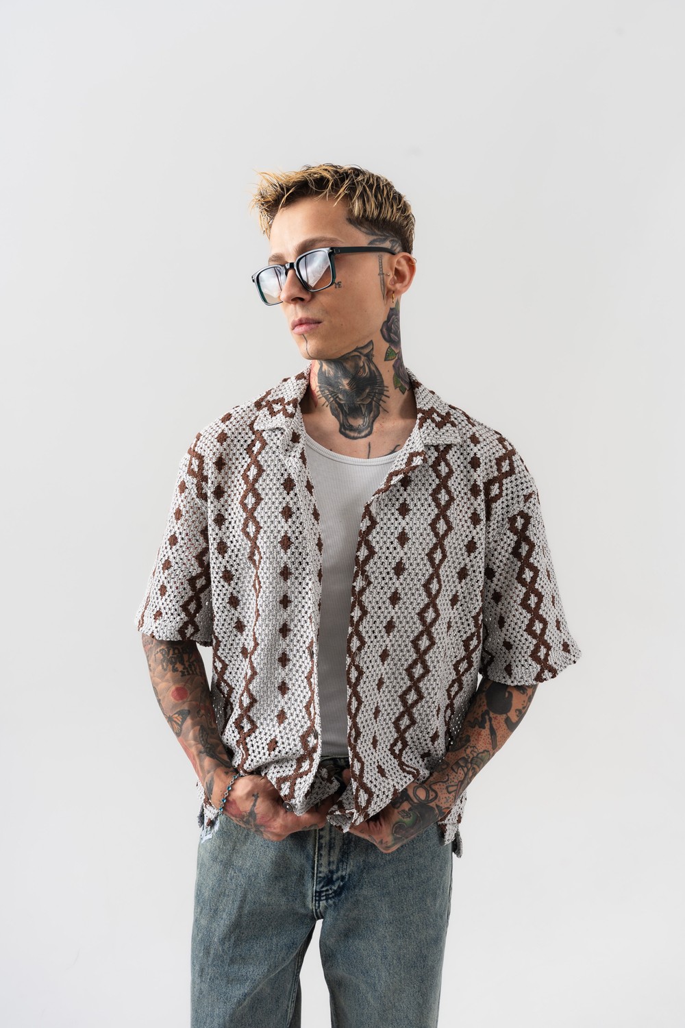 Rawcut Knit Triko Gömlek - Beyaz