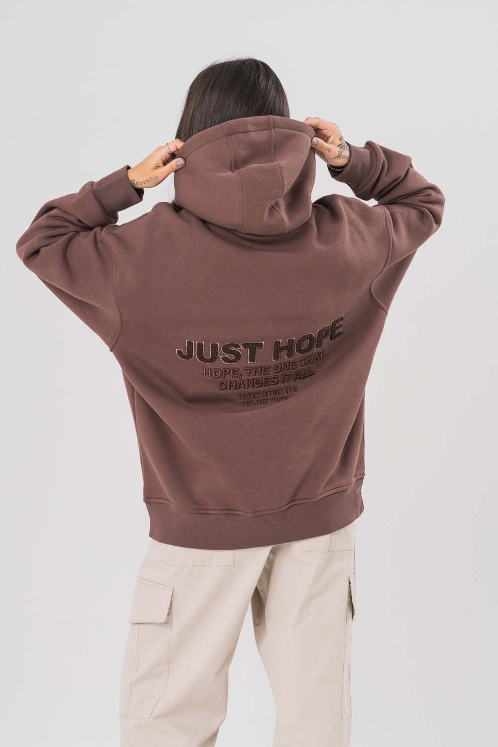 Just Hope Nakış Detaylı Kapüşonlu Sweatshirt - Kahverengi