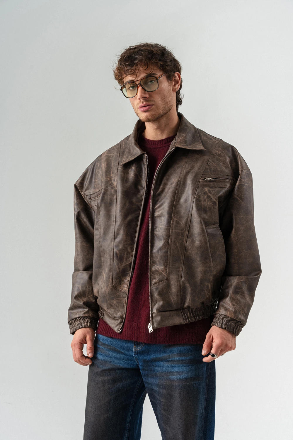 Blendcore Fermuar ve Cep Detaylı Deri Mont - Kahverengi