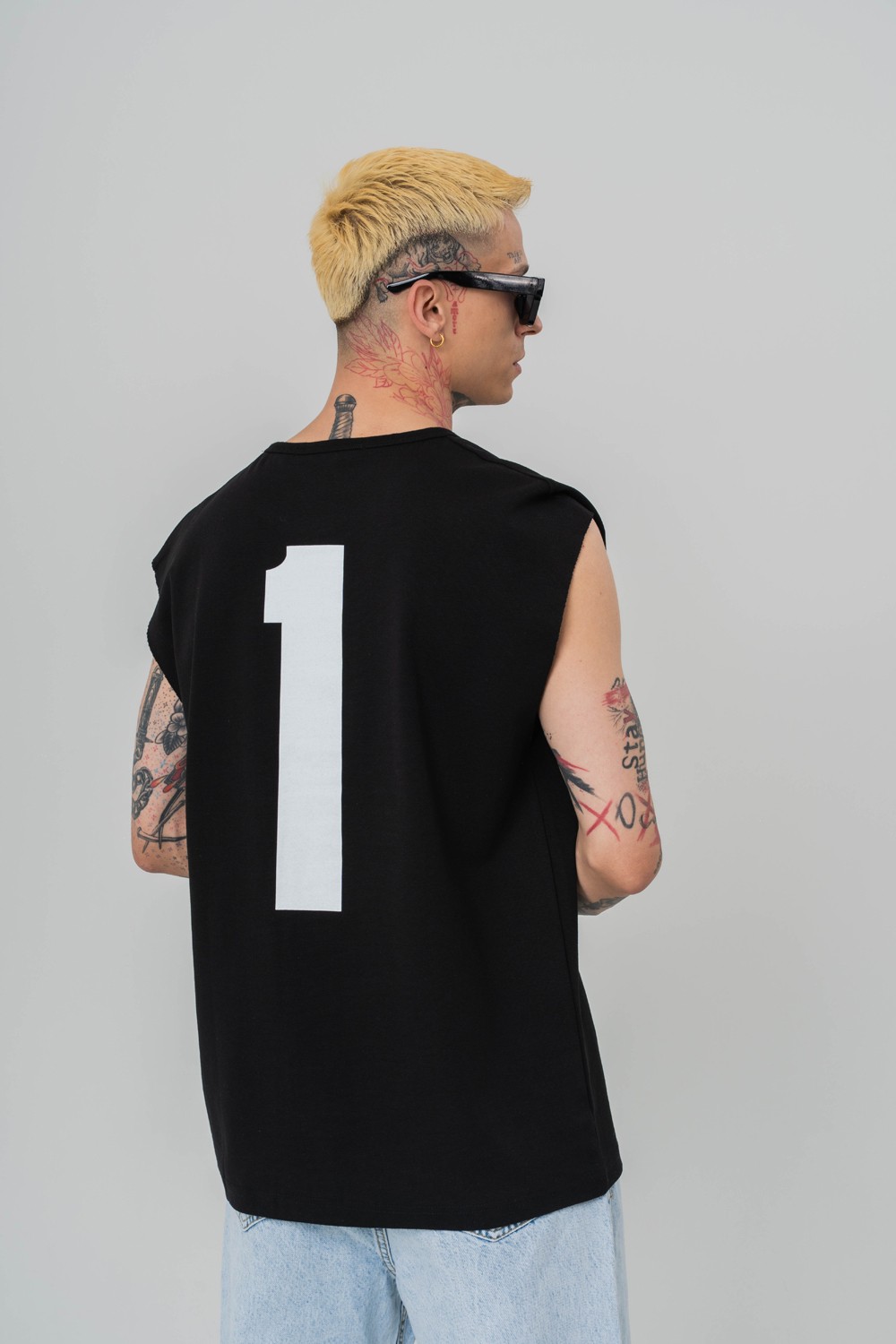 Number 1 Kolsuz Oversize T-shirt - Siyah