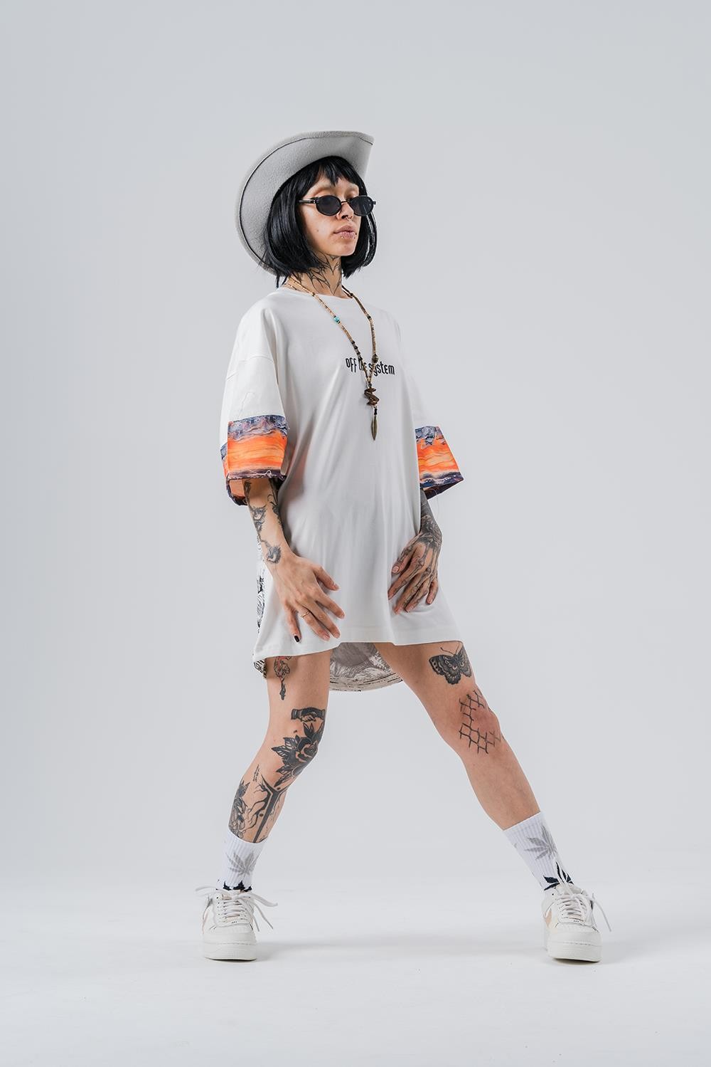 Kaws  Kol Detaylı Bisiklet Yaka Oversize T-shirt