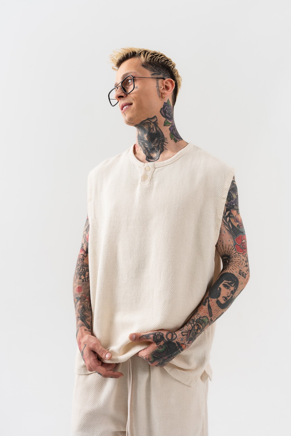 Grime Basic Kolsuz Keten T-shirt