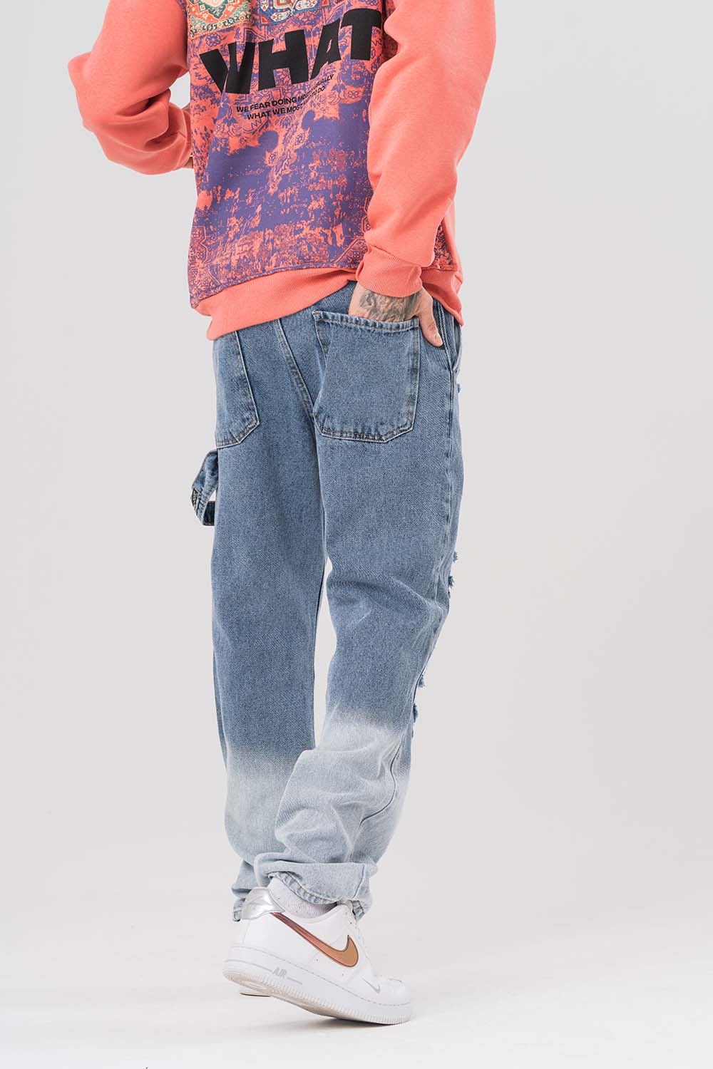 Washed Bel İp Detaylı Yırtık Jean Baggy Pantolon