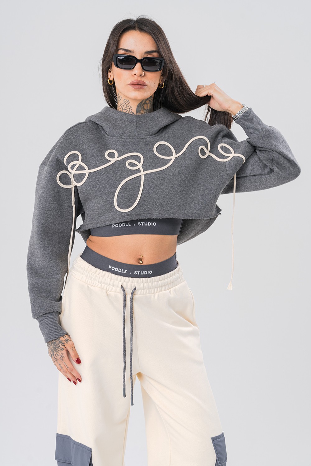 Rope Dahili Krop Detaylı Kısa Kadın Sweatshirt