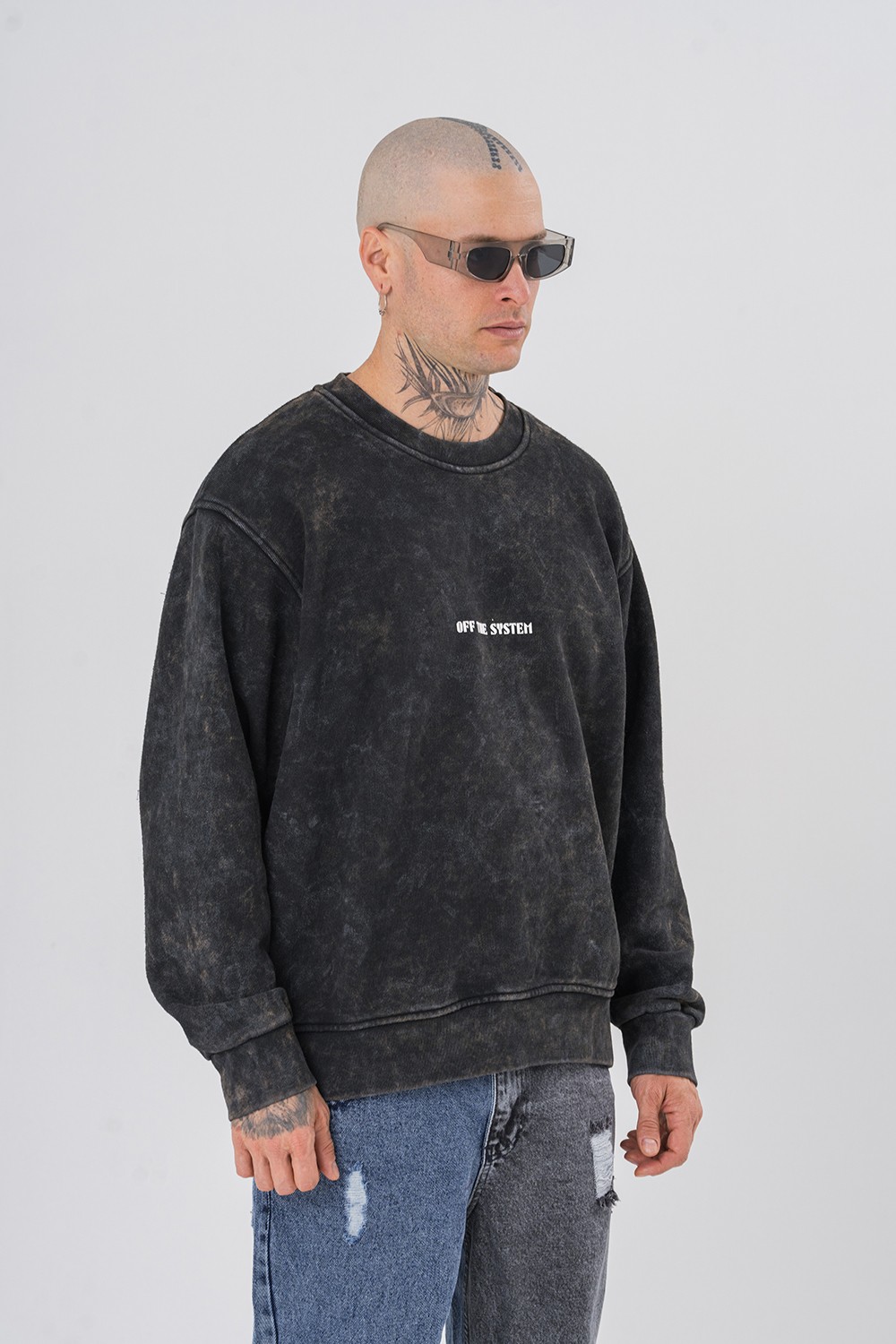 Darkness Yıkamalı Kısa Oversize Sweatshirt