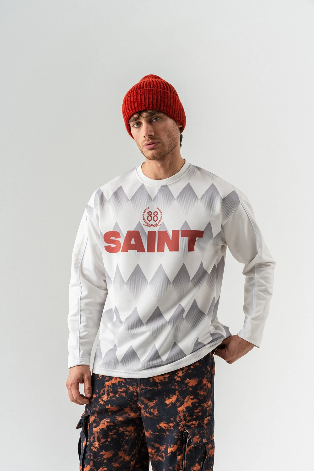 Saint Bisiklet Yaka Uzun Kol Forma Sweatshirt - Beyaz