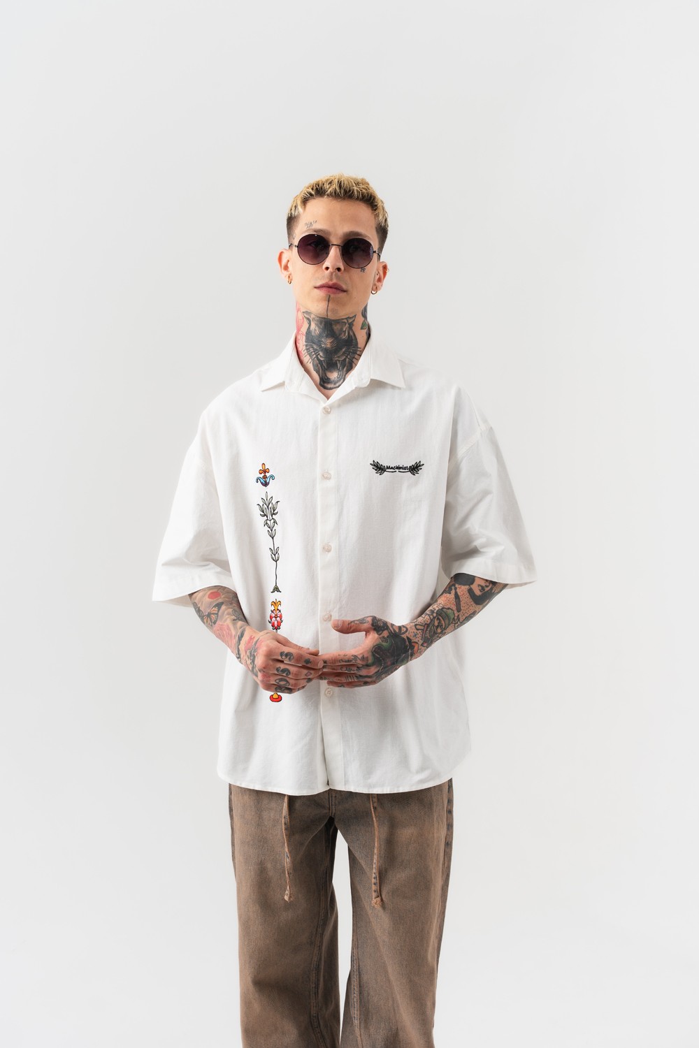Fallback Nakış Detaylı Oversize Keten Gömlek