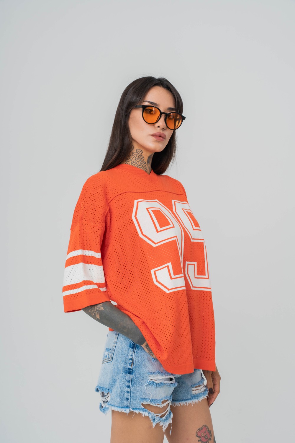 99 Knit Oversize Triko T-shirt - Turuncu