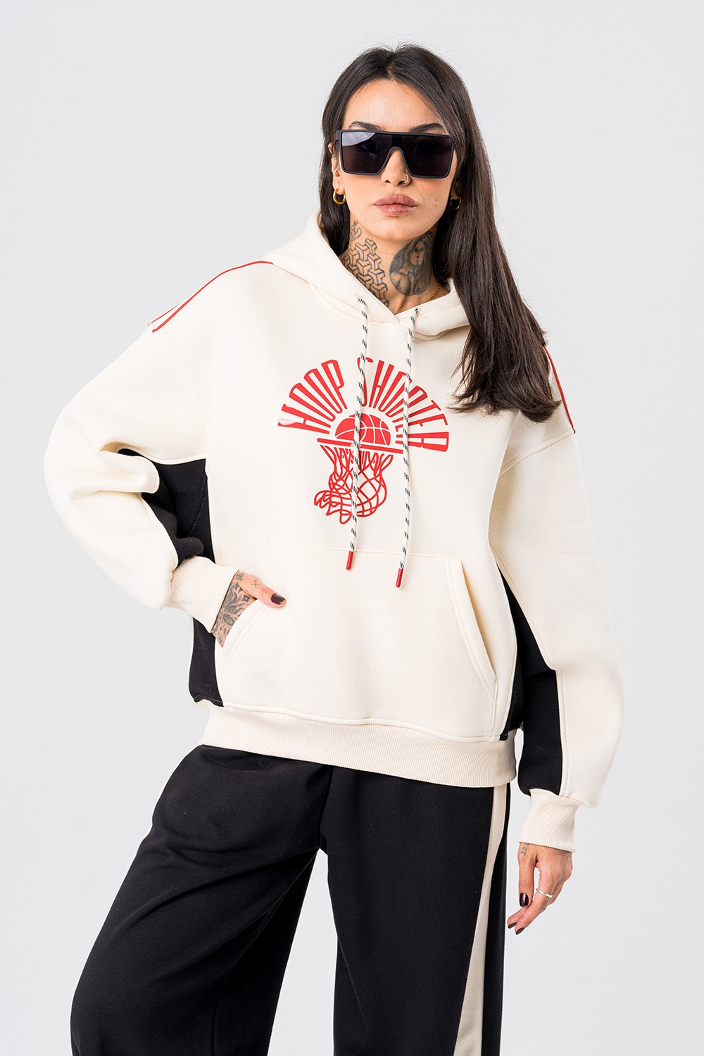 Hoop Şerit Detaylı Kapüşonlu Kadın Sweatshirt