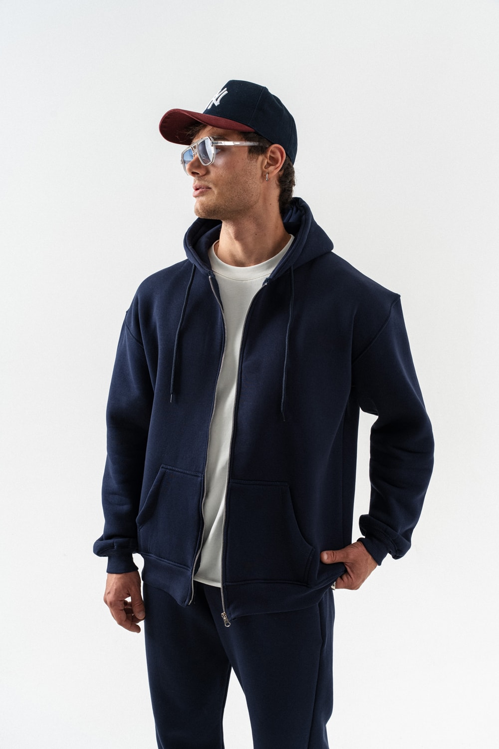 Fynor Fermuarlı Sweatshirt Hoodie ve Jogger Eşofman Takımı - Lacivert