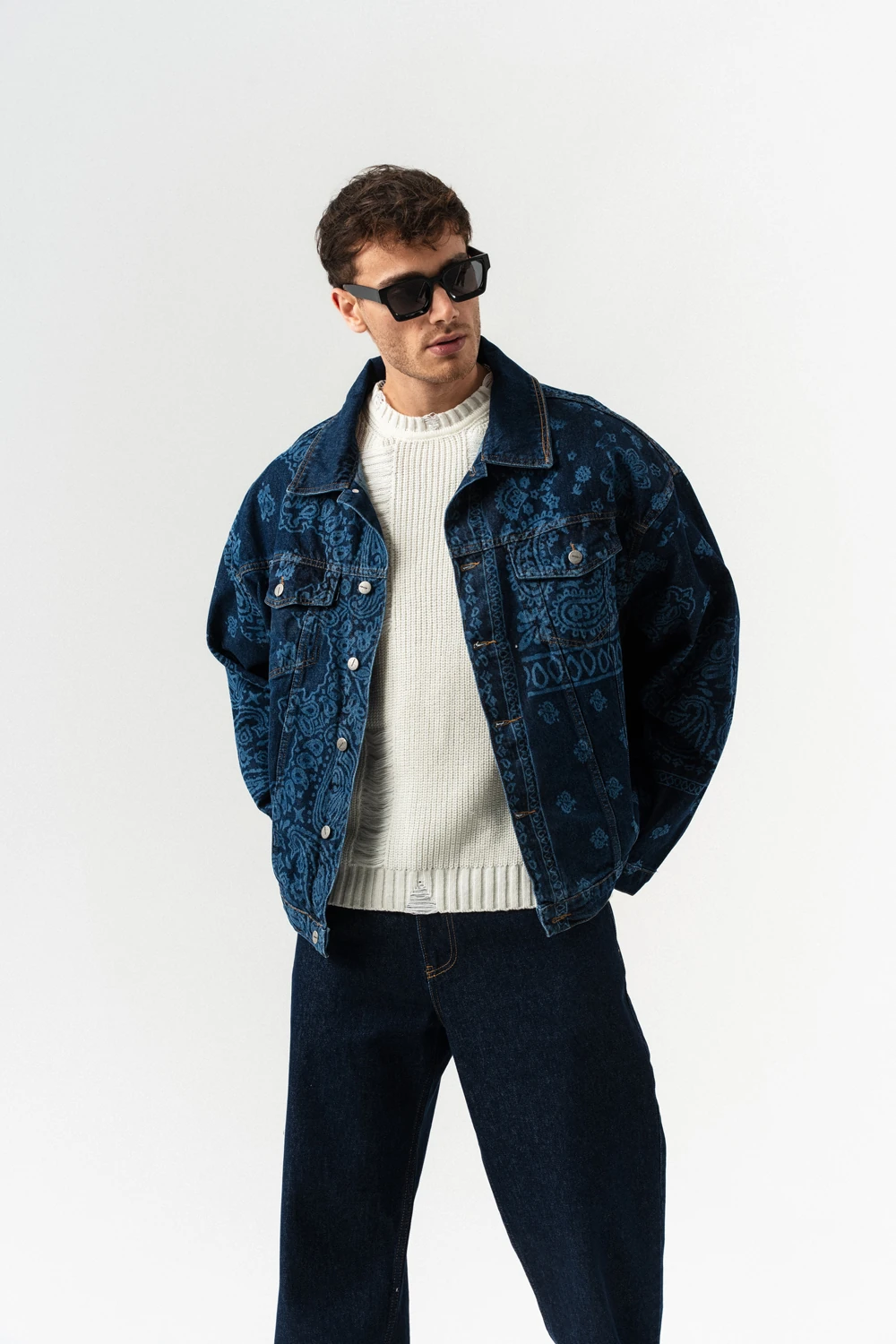 Baroque Double Cep Detaylı Jean Ceket