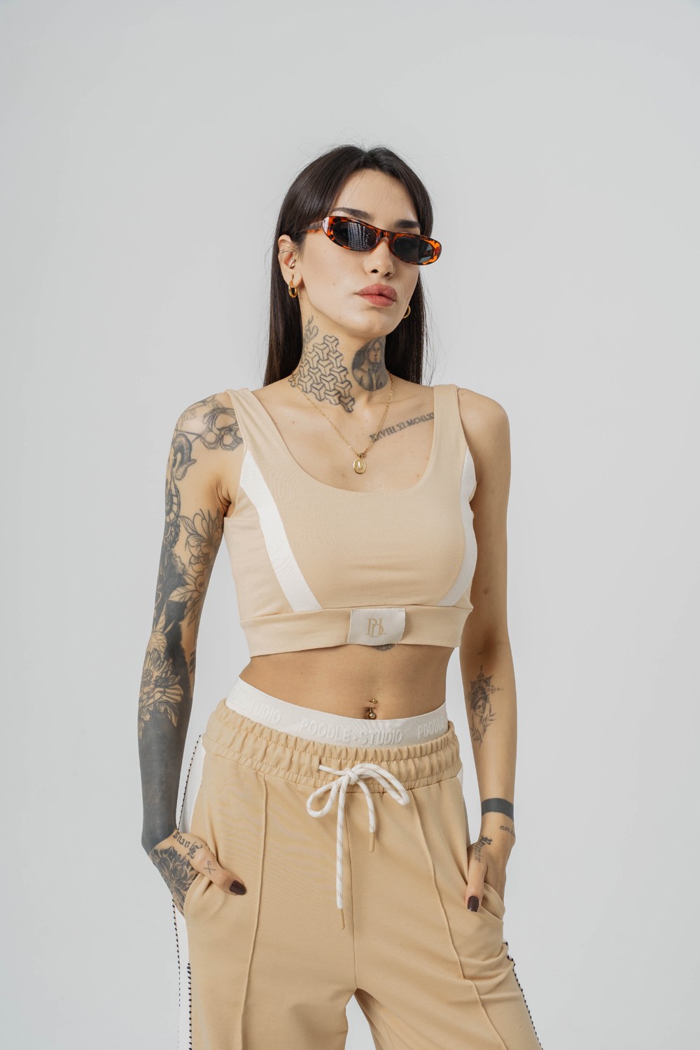 Seam Patched Crop ve Kapüşonlı Kadın T-shirt 2'li Set