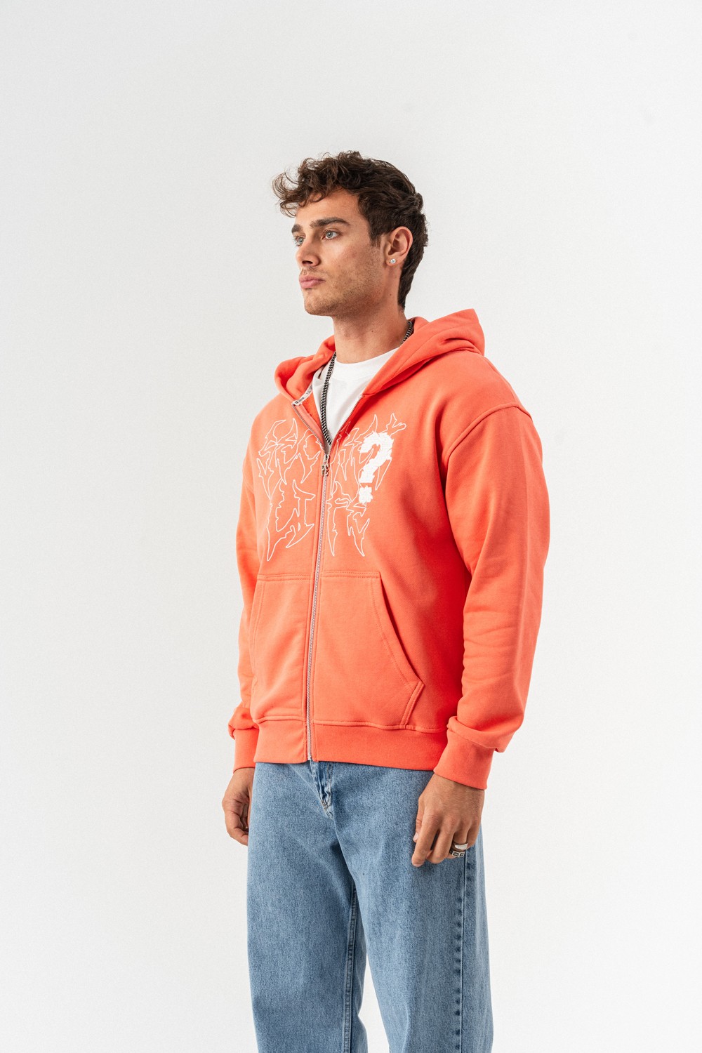 Micdrop Kabartma Baskı Fermuarlı Sweatshirt Hoodie