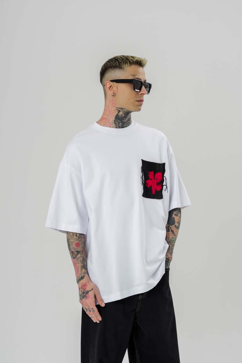 Dinosaur Saçaklı Cep Oversize T-shirt