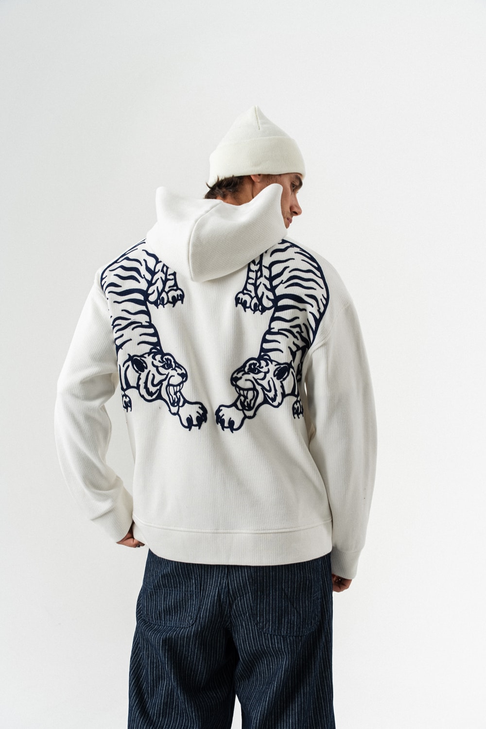 Tigerbase Fermuarlı Sweatshirt Hoodie - Beyaz