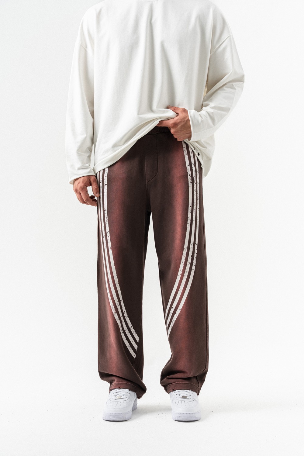 Burgundy Yıkamalı Bel Lastikli Baggy Eşofman