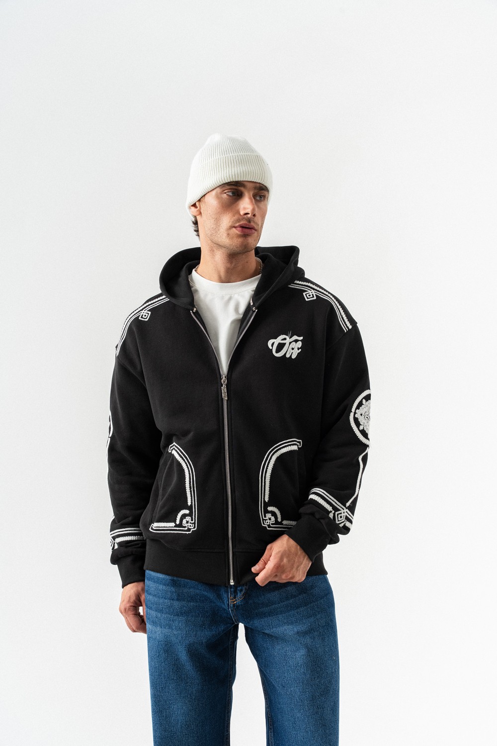 Overtone Nakış Detay Fermuarlı Sweatshirt Hoodie