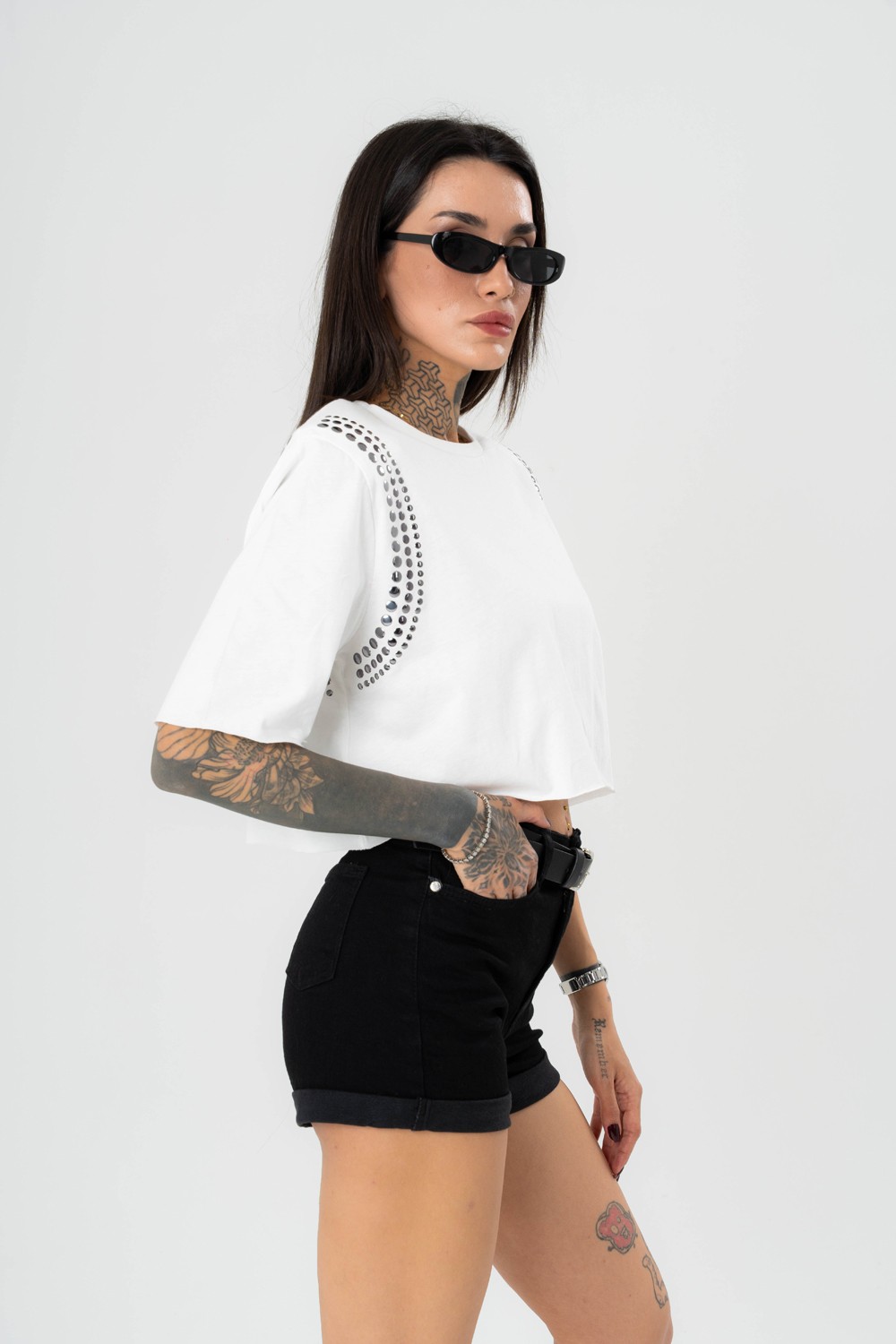 Trok Detaylı Crop Kadın T-shirt