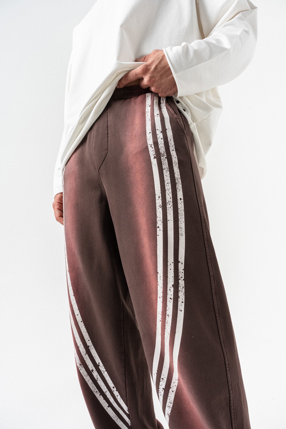 Burgundy Yıkamalı Bel Lastikli Baggy Eşofman