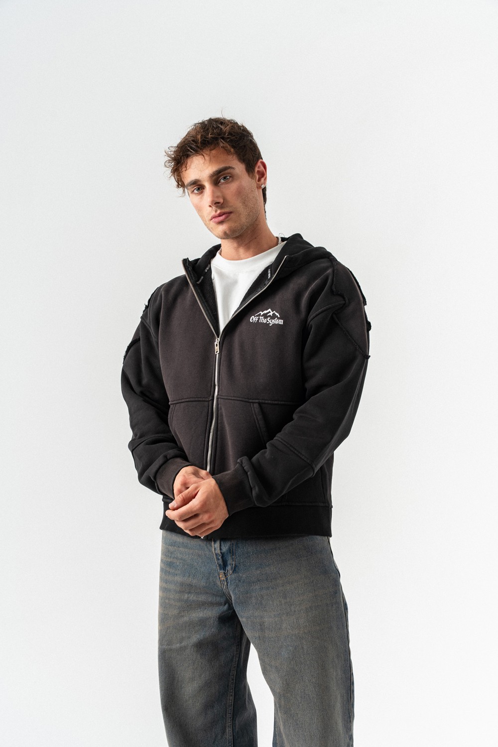 Underrail Yıkamalı Fermuarlı Sweatshirt Hoodie