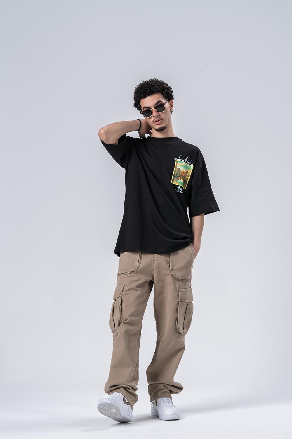 Amsterdam Nakış Detaylı Bisiklet Yaka Oversize T-shirt