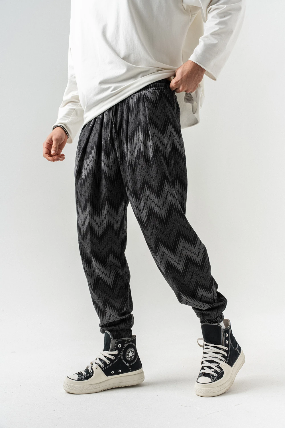 Mosaic Bel ve Paça Lastikli Pileli Şalvar