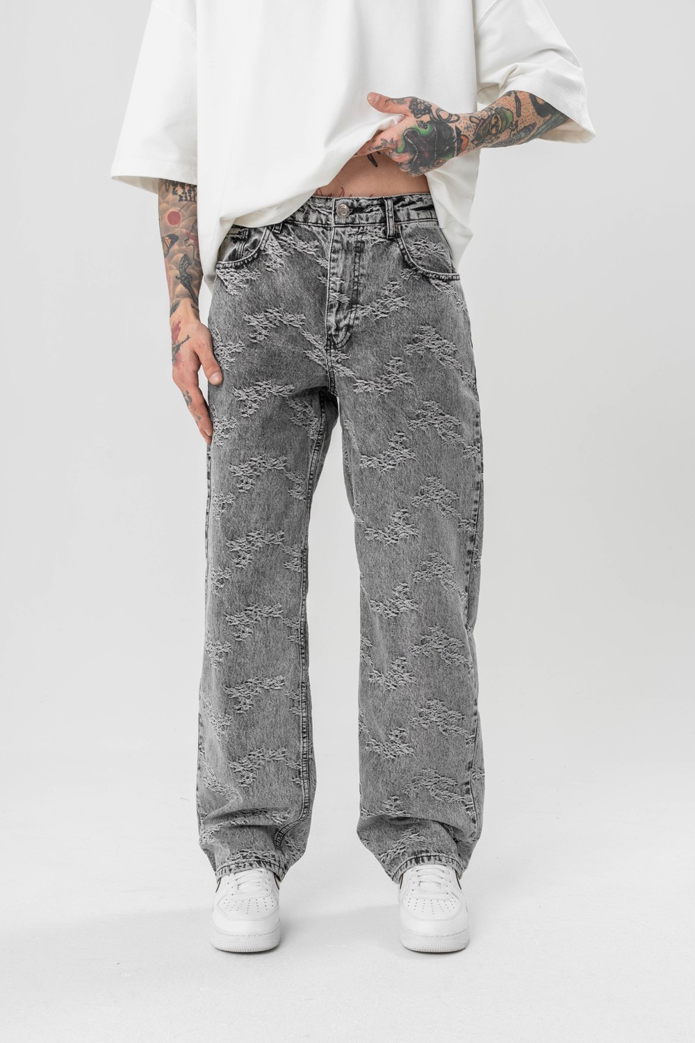 Tree Nakış Detaylı Jean Baggy Pantolon