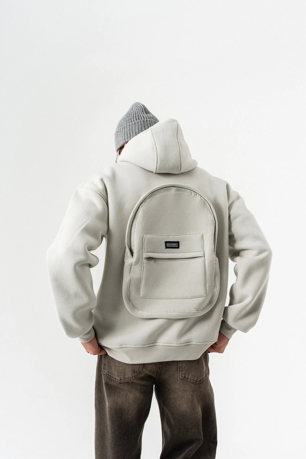 Basebag Fermuarlı ve Sırt Çantası Detaylı Kapüşonlu Sweatshirt  - Açık Gri