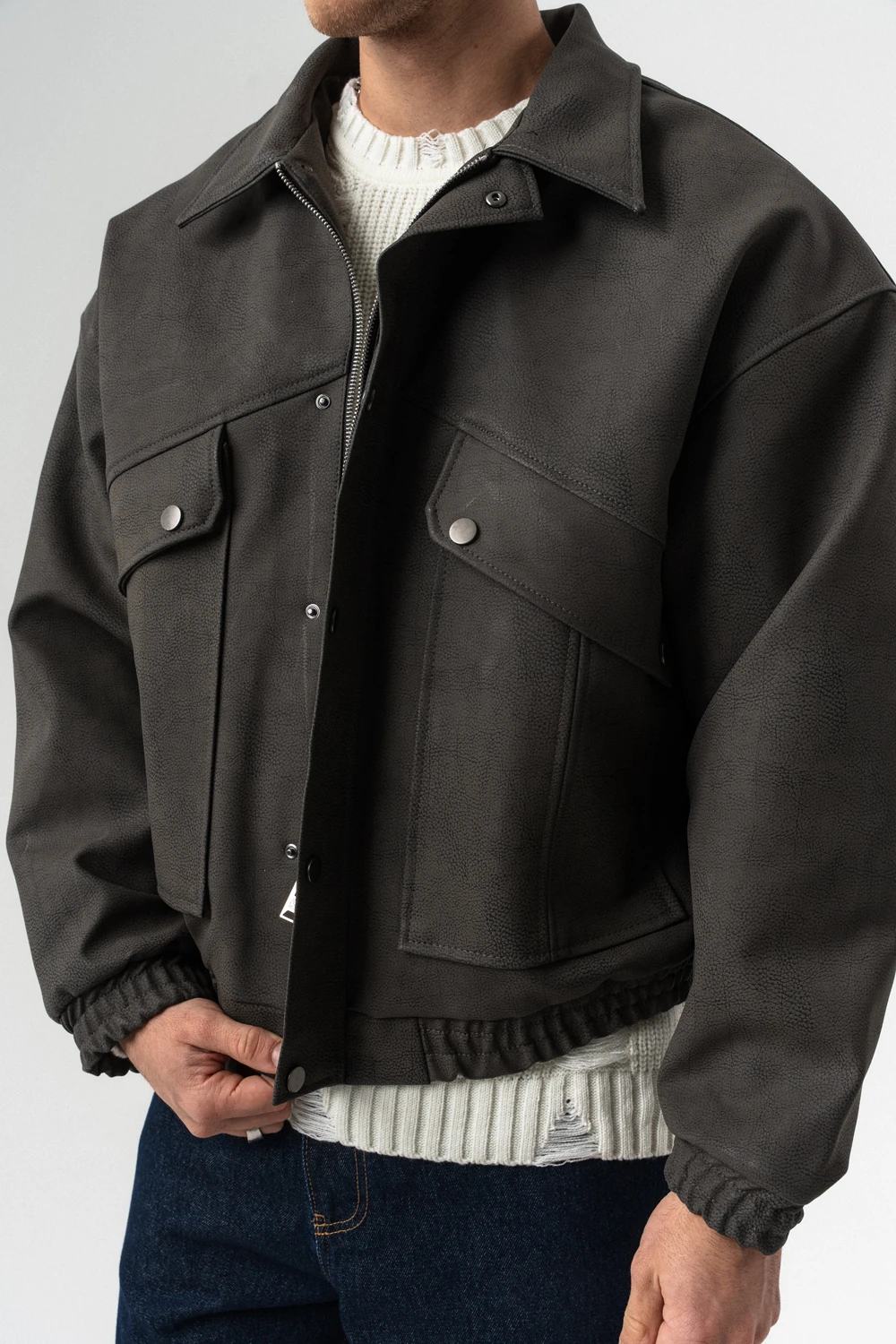 Urban Pocket Fermuar ve Cep Detaylı Deri Mont